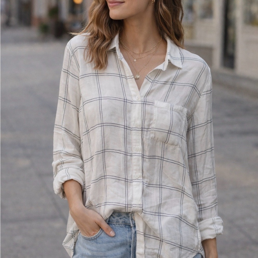Cosmic blue love Casual White Plaid Button-Down Shirt‎ S